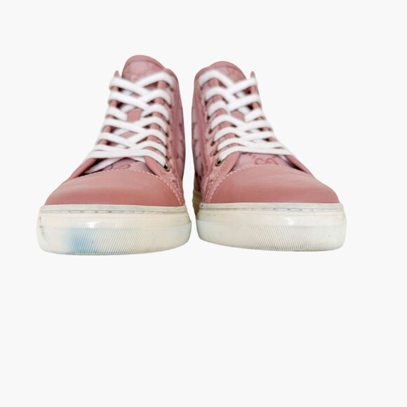 Gucci Rebel High Top GG Sneakers EU 37 US 7 Pink Monogram Canvas Lace Up Cap Toe - Picture 6 of 13